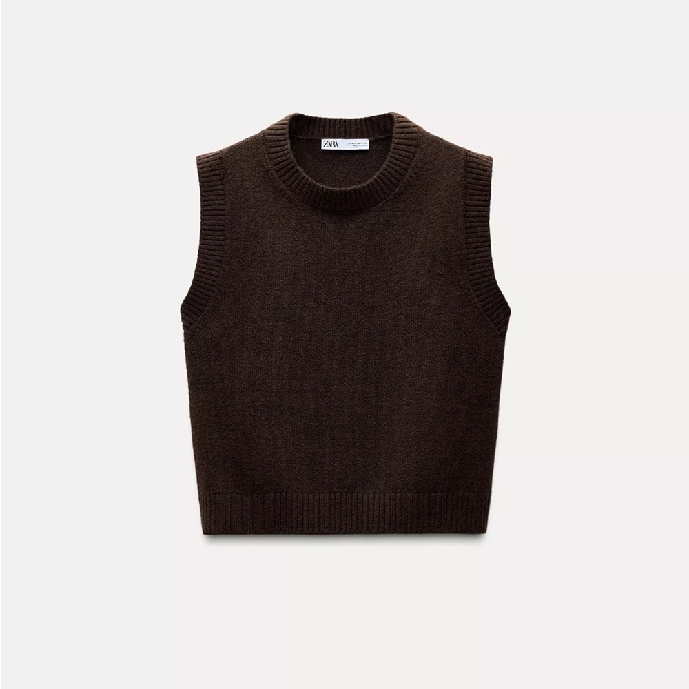 Zara Knit Brown Sweater Vest NWT